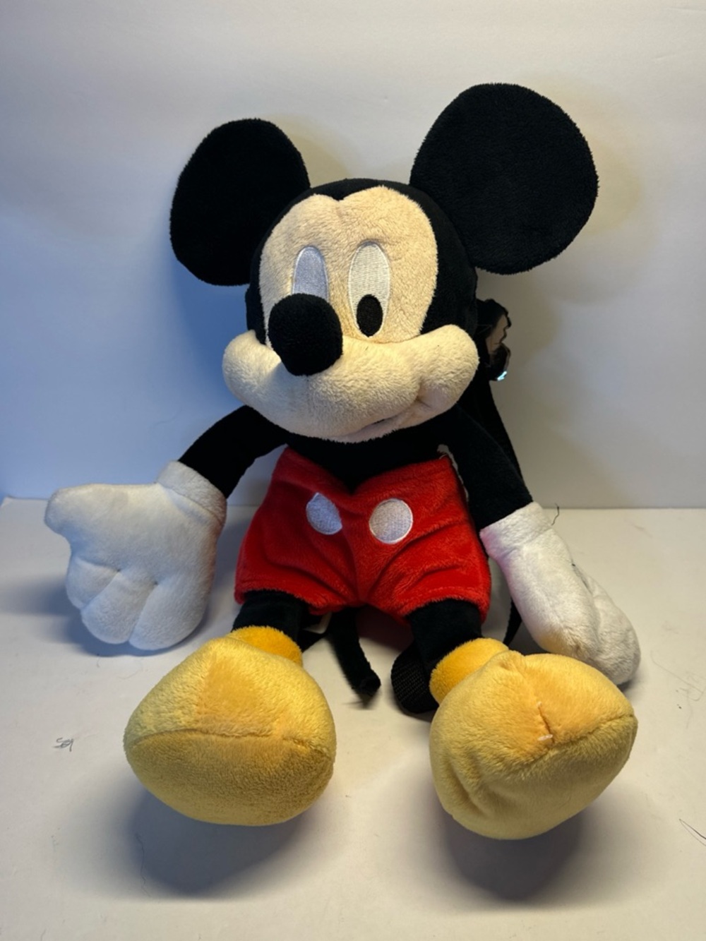 Vintage Mickey Mouse Plush Backpack Disney, Silver Satin Disney Label Inside